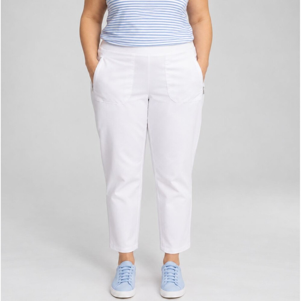 Chicos Zenergy UPF Neema Ankle Pants Womens 14R Rib Mix Side Alabaster White NEW